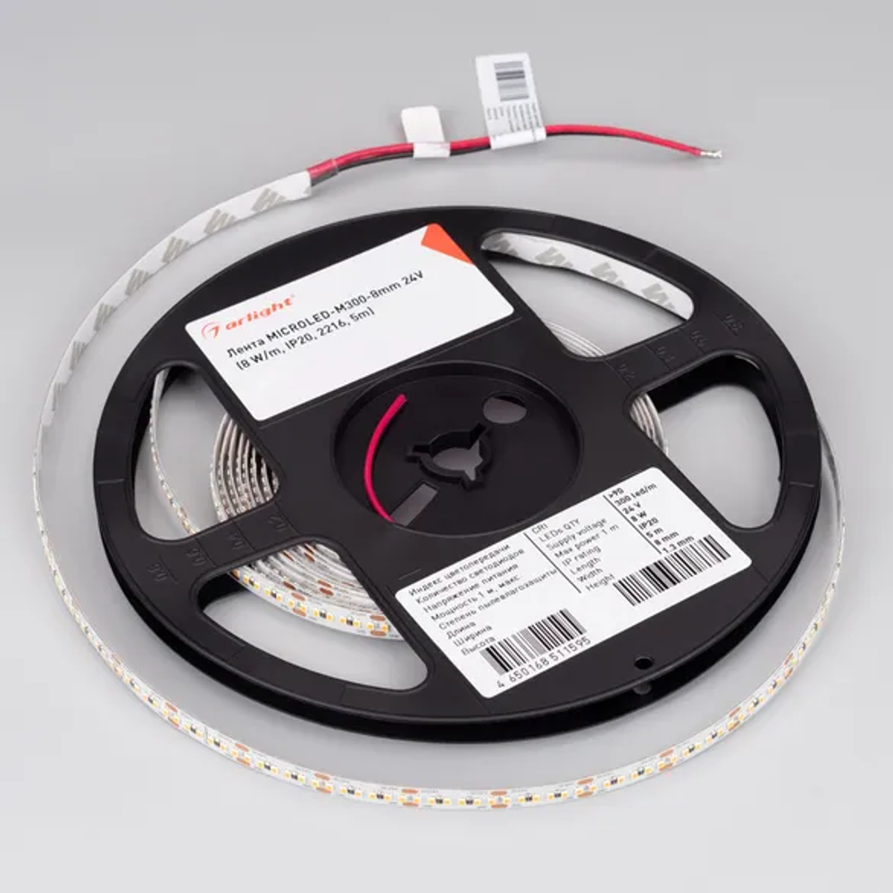 Светодиодная лента MICROLED-M300-8mm 24V Day5000 (8 W/m, IP20, 2216, 5m) (Arlight, Открытый) 023173(2)
