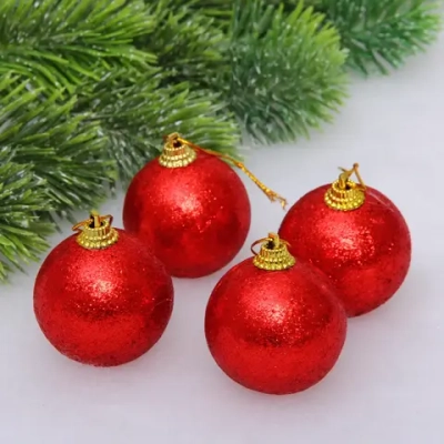 Новогодние шары 5 см (набор 4 шт) «Блестящее напыление», красный