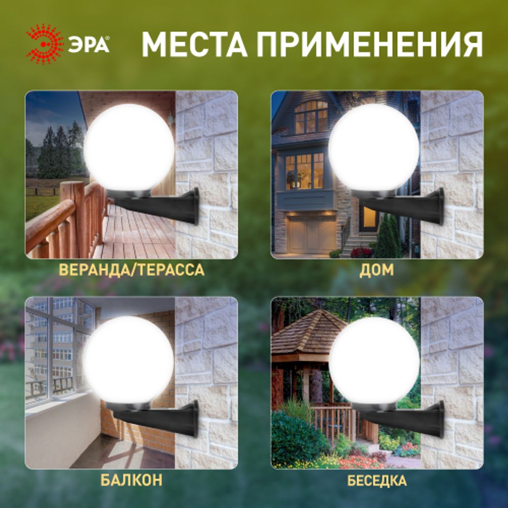 Садово-парковый светильник ЭРА НБУ 01-60-251 шар опаловый настенный IP44 Е27 max60Вт d250mm | Садово-парковые светильники