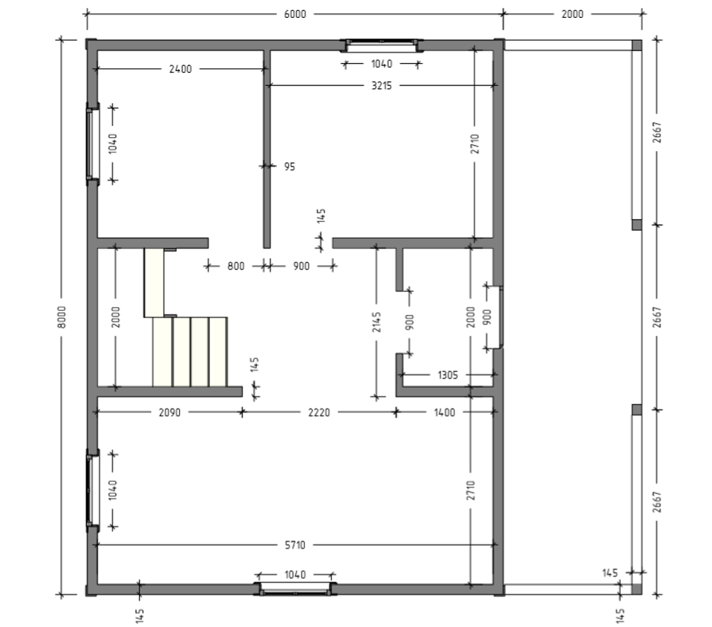 Каркас дома 8 x 8 м