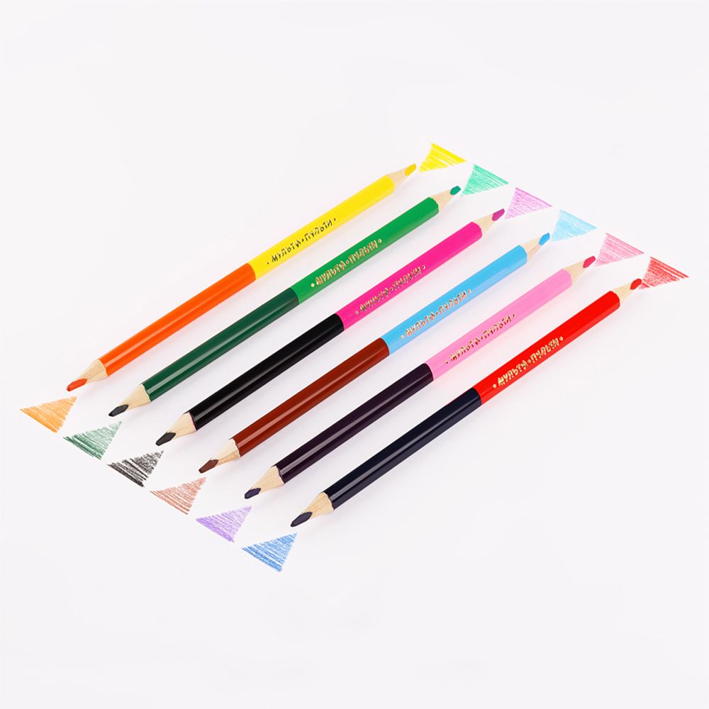 Карандаши цветные двусторонние Мульти-Пульти "Енот в тропиках", 12цв., 6шт., трехгран., заточ., картон