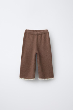 ZARA ТРИКОТАЖНЫЕ БРЮКИ-КЮЛОТЫ С КРУЖЕВОМ, РОЗОВАТЫЙ