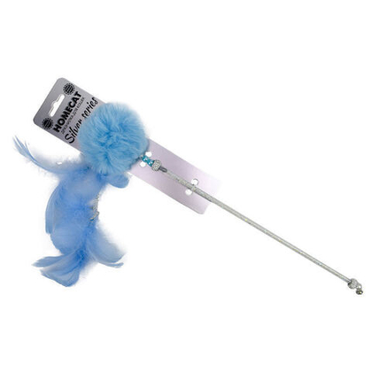 HOMECAT SILVER SERIES Дразнилка для кошек Помпон с перьями, 42 см, голубая
