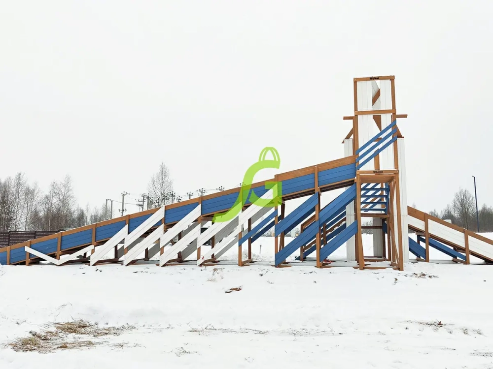 Зимняя деревянная горка "IgraGrad Snow Fox 12 м" с двумя скатами мод.4