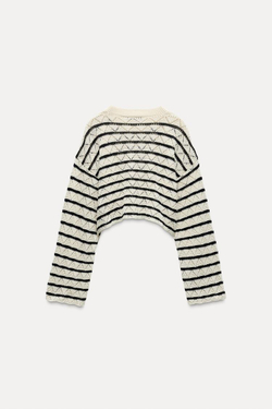 ZARA ТОП ИЗ КРУЖЕВА КРОШЕ В ПОЛОСКУ, ПОЛОСКИ