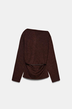 ZARA ТОП ИЗ РЕЛЬЕФНОЙ ТКАНИ С ПОЯСОМ, КОРИЧНЕВЫЙ