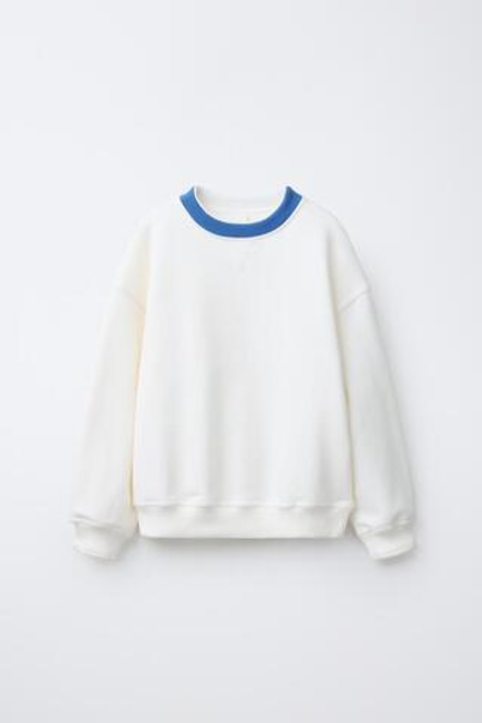 ZARA ТОЛСТОВКА С КОНТРАСТНЫМ ВОРОТНИКОМ В РУБЧИК, ЭКРЮ