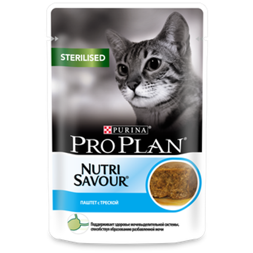 Purina Pro Plan Sterilised Влажный корм для стерилизованных кошек паштет с треской, 85 г