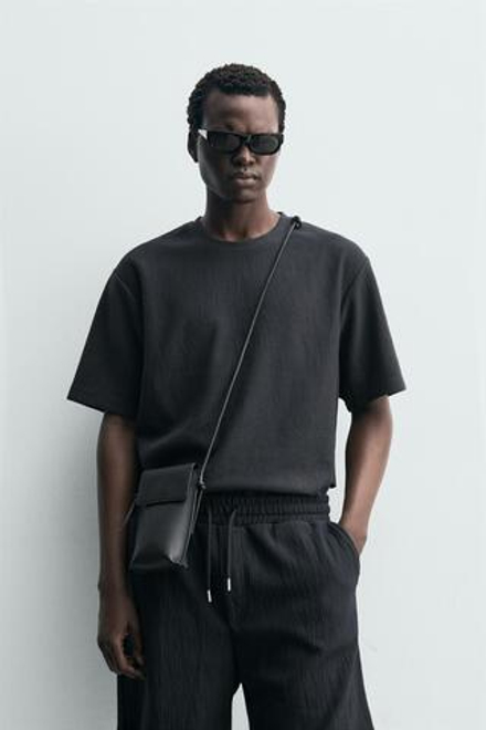 ZARA ФУТБОЛКА RELAXED FIT ИЗ РЕЛЬЕФНОЙ ТКАНИ, СТАЛЬНОЙ СИНИЙ