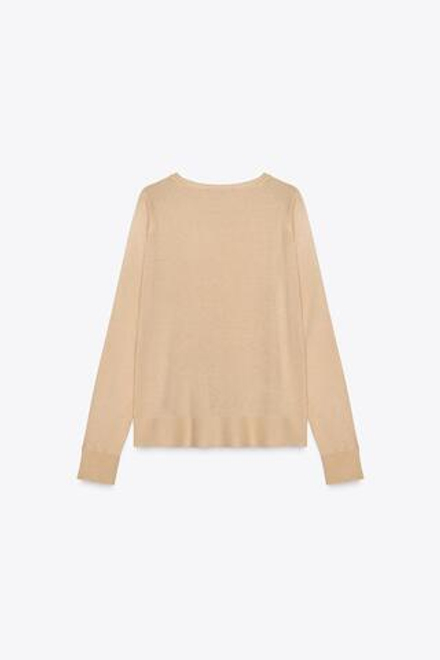 ZARA БАЗОВЫЙ ДЖЕМПЕР ИЗ ТОНКОГО ТРИКОТАЖА, ПЕСОЧНЫЙ