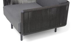 "Джелло" кресло плетеное из роупа, каркас алюминий темно-серый (RAL7024) муар, роуп темно-серый круглый, ткань темно-серая 027