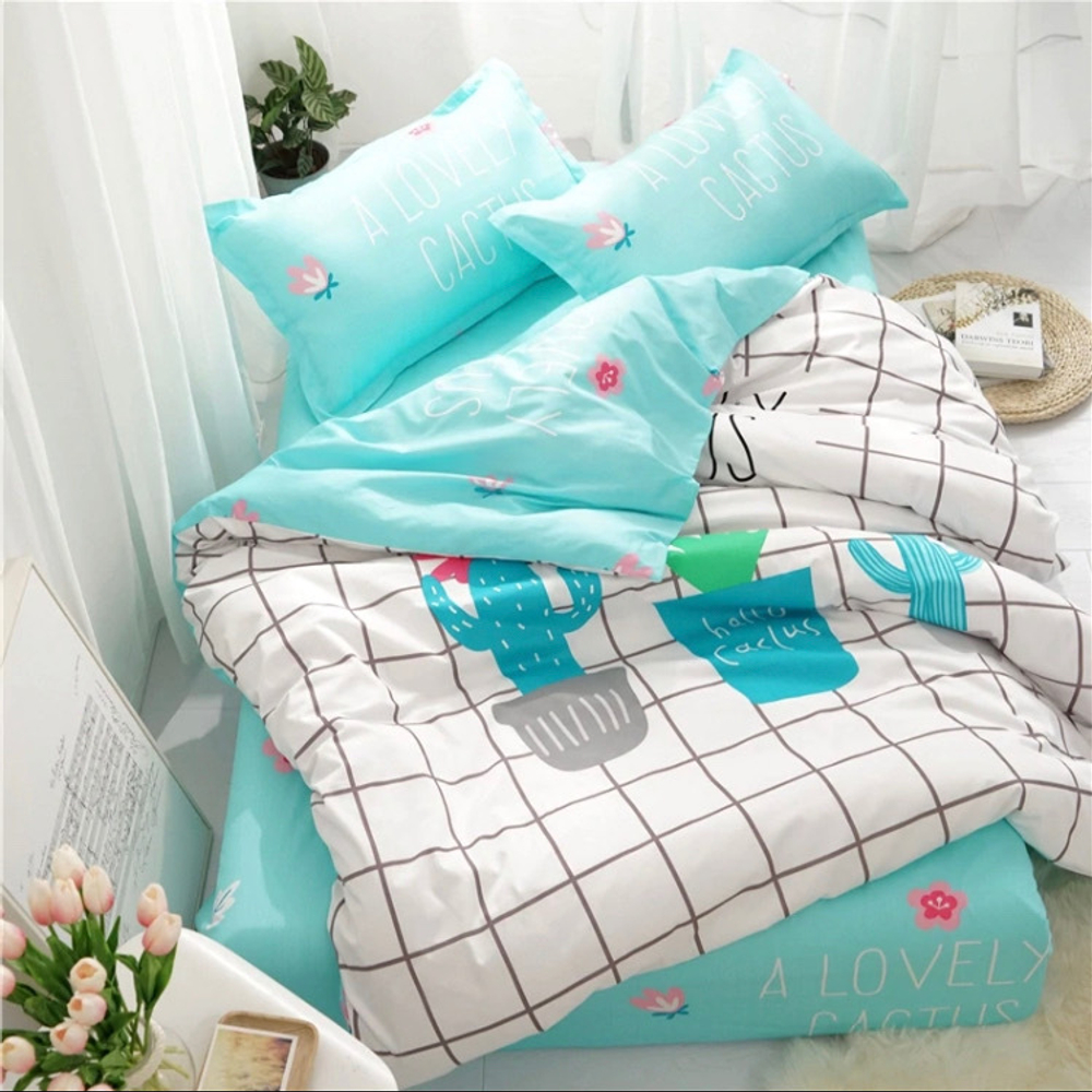 Постельное белье 1.5 Полуторка Сатин Детское Кактусы