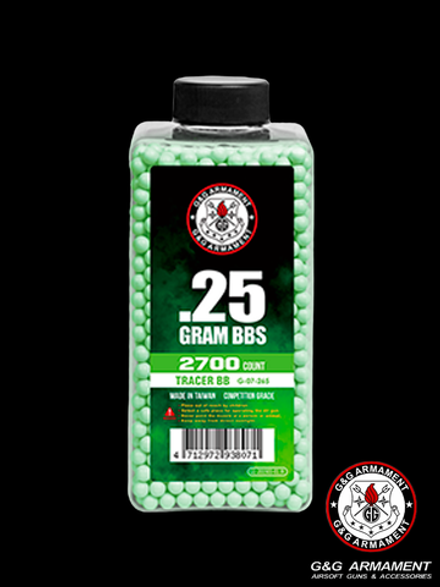 Шары трассерные G&G 0,25 g (зелёный, 2700 шт, бутылка)