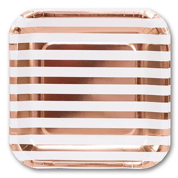 Тарелки фольгированные Розовое золото фигурная полоски 23см 6шт