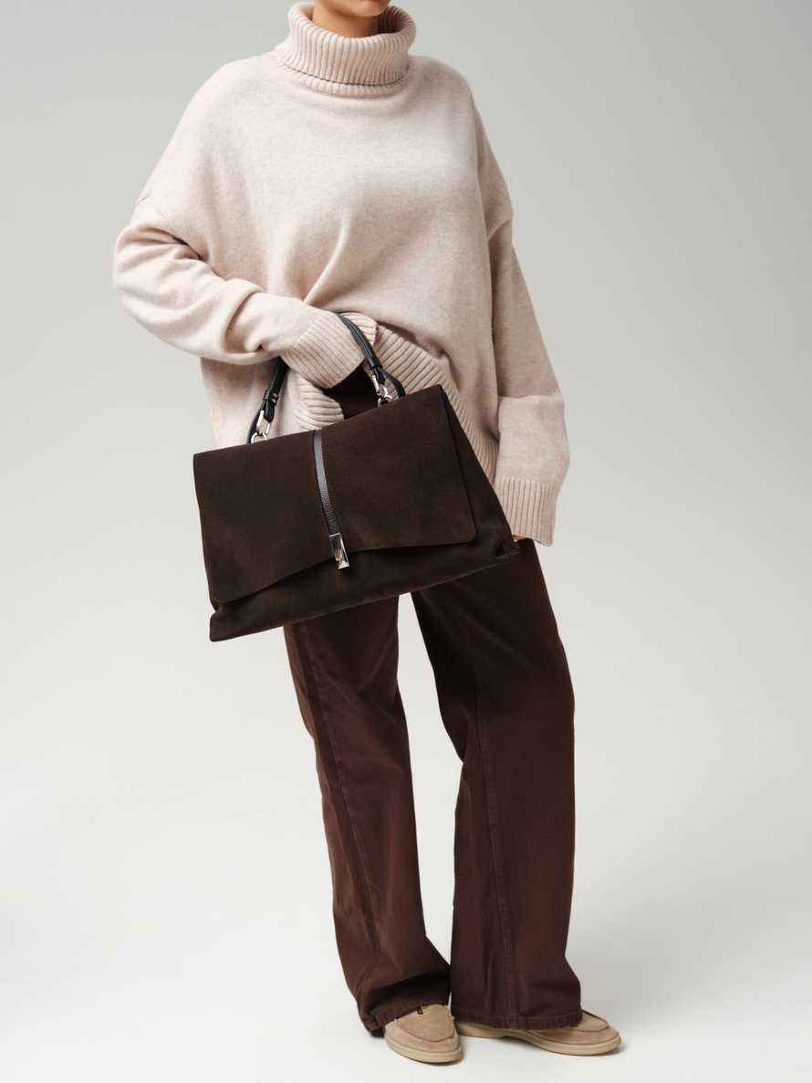 Замшевая сумка сэтчел Colette DBR 31349 черный каштан