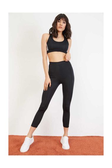 Qadın üçün cüt zolaqlı alt-üst idman dəsti qara 10021052