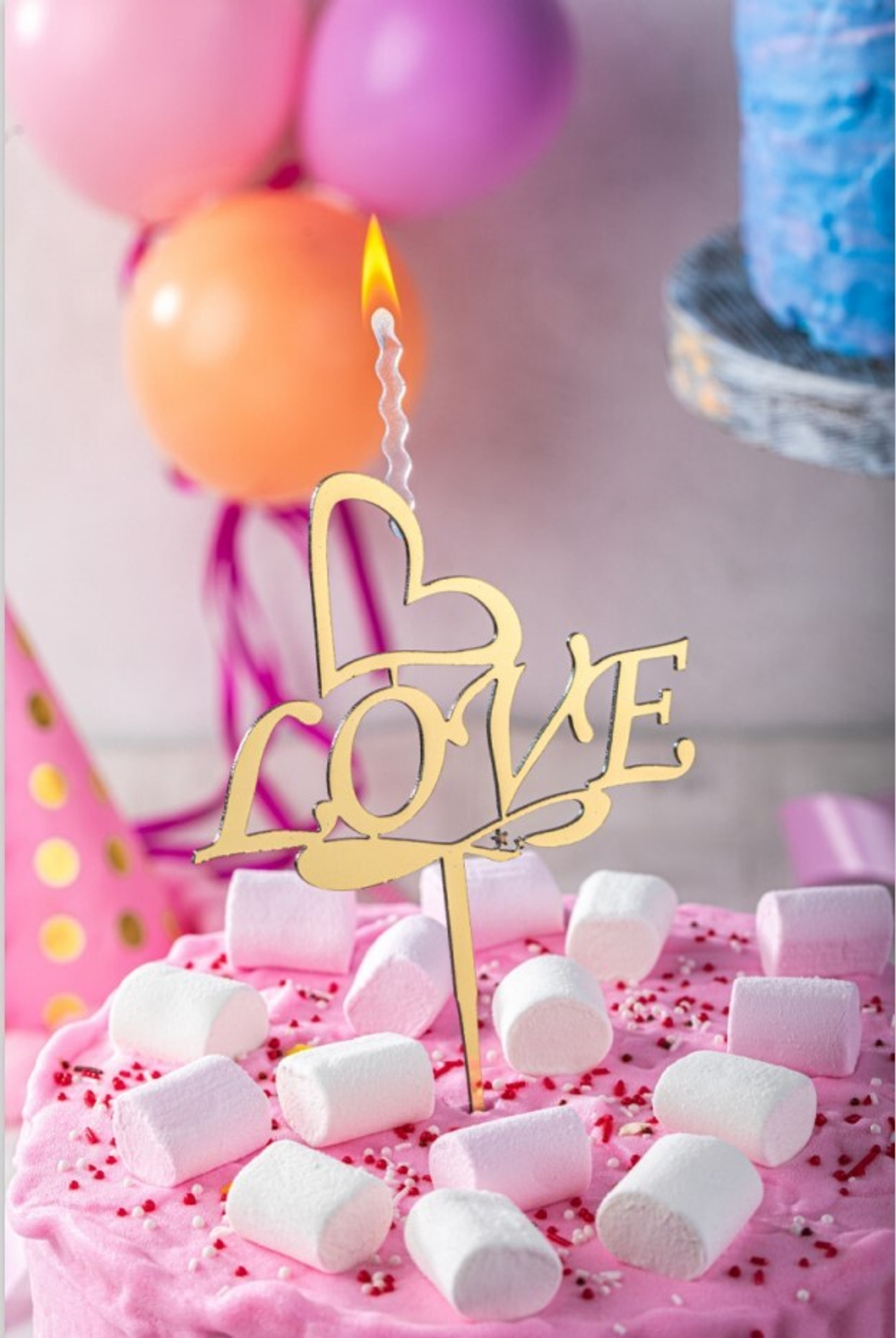 Топпер-Свеча "Золотая - LOVE с сердечком", 12 см