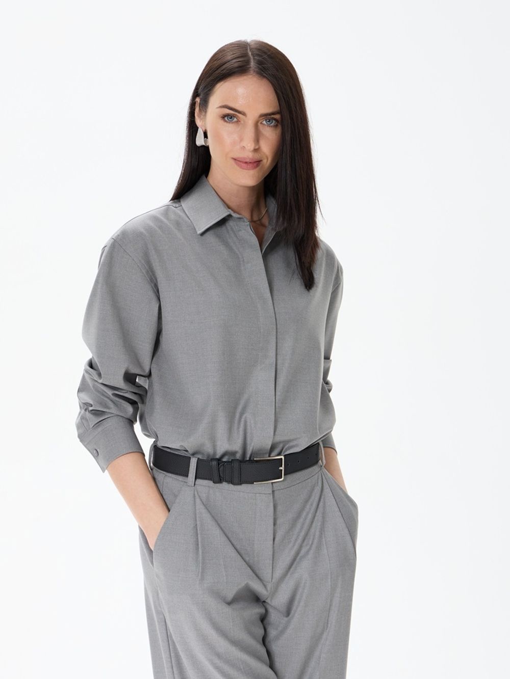 Комплект рубашка Хельсинки и брюки палаццо серая смесовая шерсть