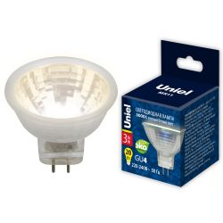 LED-MR11-3W-WW-GU4-220V GLZ21TR Лампа светодиодная. 220V. Прозрачная. Теплый белый свет 3000K. Картон. ТМ Uniel.