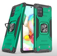 Противоударный чехол для Samsung Galaxy A71 A715 зеленый с пластиной для магнитного автодержателя и кольцом подставкой / чехол накладка для телефона Самсунг Галакси А71 А715 трансформируется в подставку / чехол с держателем на палец
