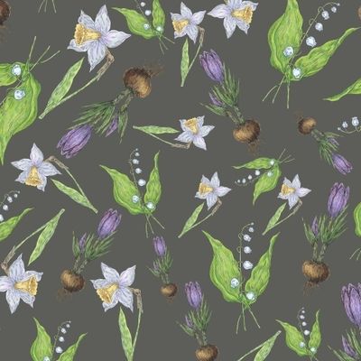 Паттерн с нарциссами, ландышами, крокусами