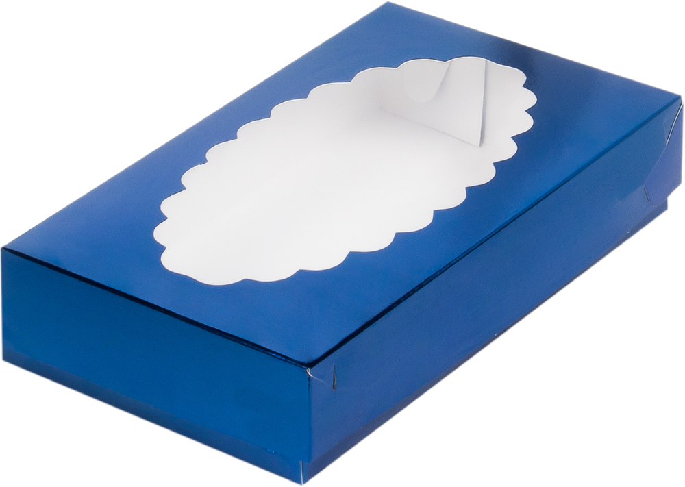 Коробка под зефир и печенье 24*14*5см синяя с окном