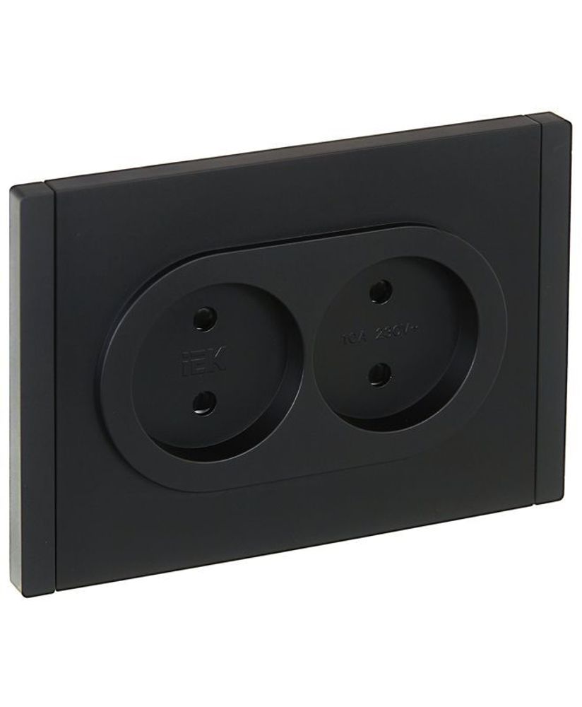 Розетка 2-м СП FORTE&amp;PIANO FP125 10А без заземл. защ. шторки безвинт. крепл. черн. IEK FP-R23-10-1-K02
