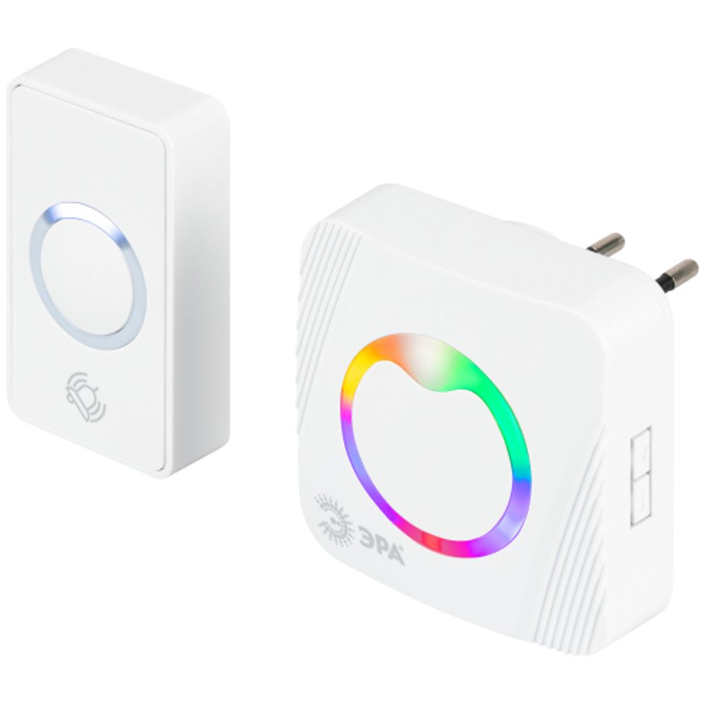 Звонок дверной ЭРА POLYCOLOR C101 беспроводной RGB подсветка от сети белый 36 мелодий | Электрозвонки беспроводные