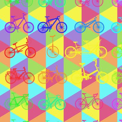 разные виды велосипедов и разноцветные триугольники
