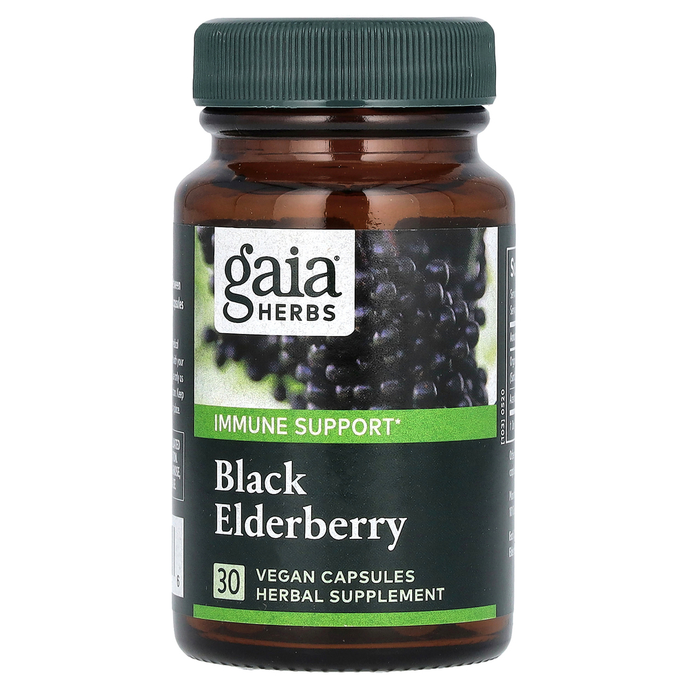 Gaia Herbs, черная бузина с фруктами ацеролы, 30 веганских капсул