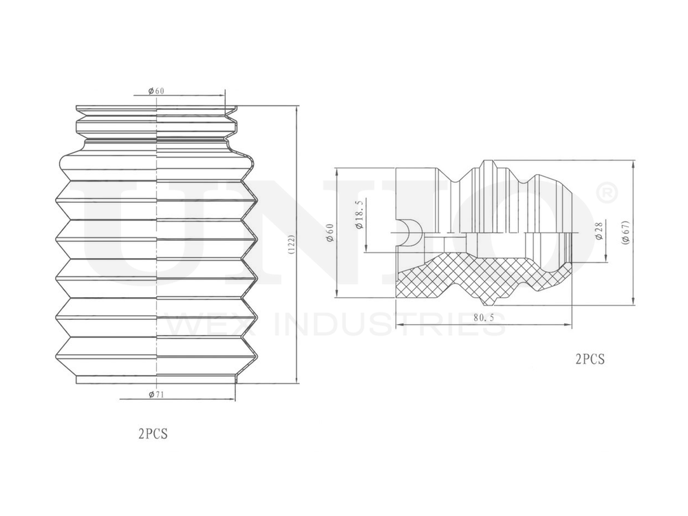 Комплект пыльник и отбойник UNIO DUC-50050