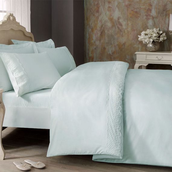 Постельное белье OLIVIA бирюза с кружевом  deluxe TIVOLYO HOME Турция
