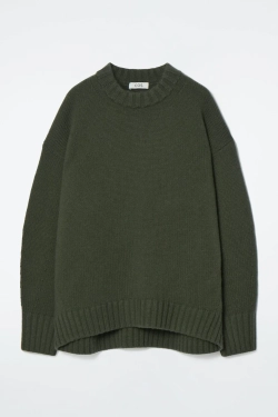 COS КАШЕМИРОВЫЙ СВИТЕР ГРУБОЙ ВЯЗКИ, ТЕМНЫЙ ХАКИ