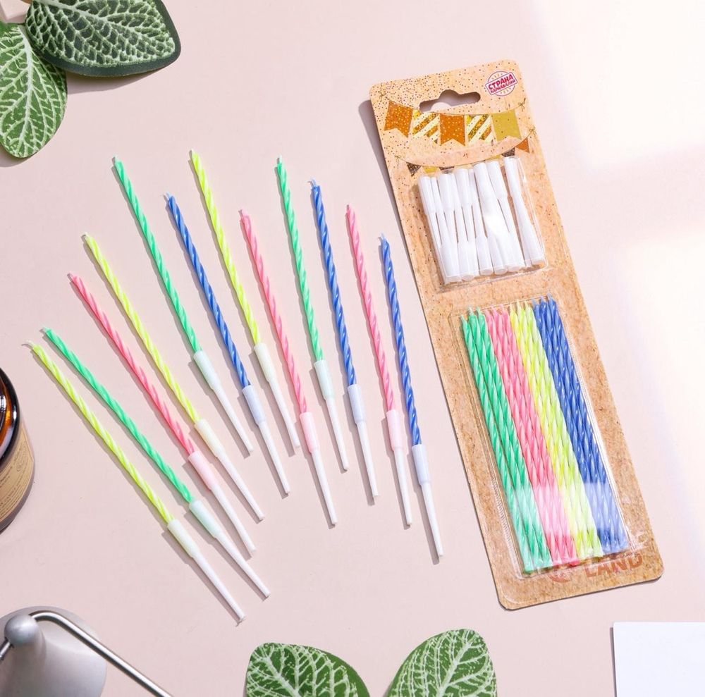 Свечи для торта коктейльные с подставками, 12 см, 12 шт.