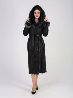 Дубленка зимняя натуральная с капюшоном длинная и теплая