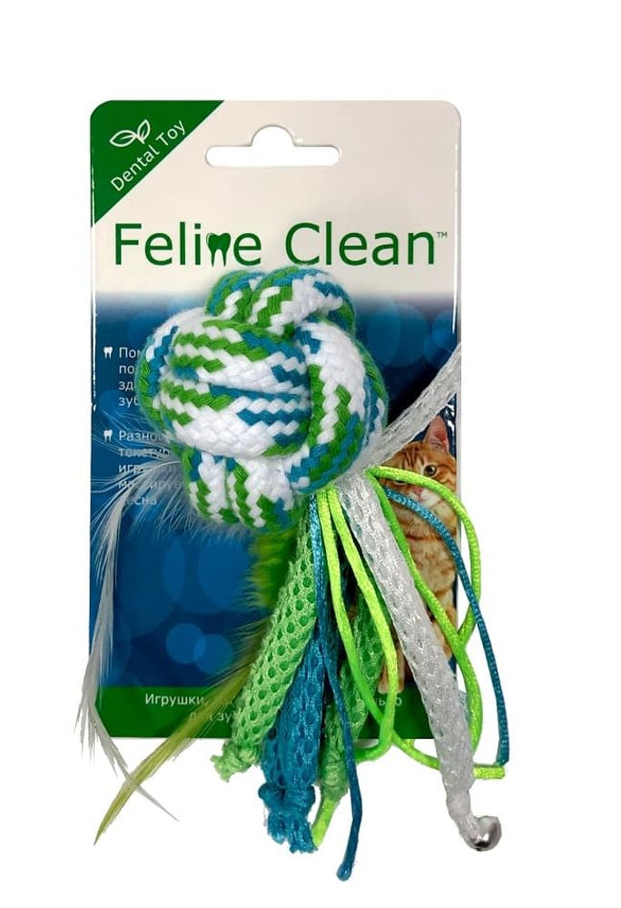 Feline Clean игрушка для кошек Dental Мячик из каната, ленты и перья WB23555 Feline Clean игрушка для кошек Dental Мячик из каната, ленты и перья WB23555