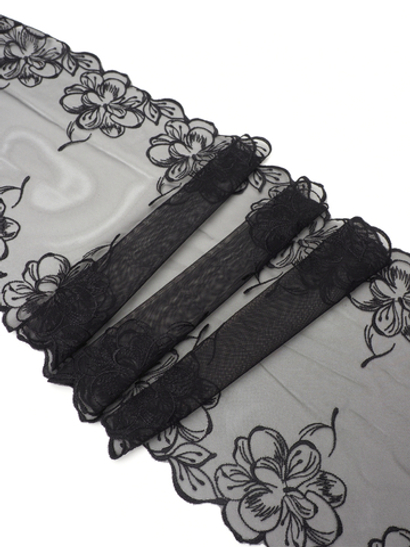 Кружево вышивка на сетке черная неэластичная ширина 20 см