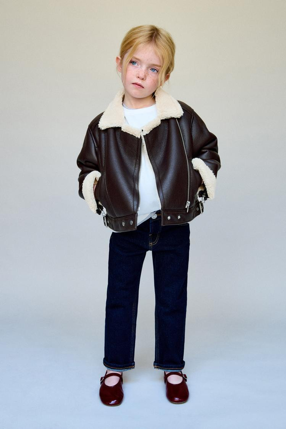 ZARA КУРТКА-ДУБЛЕНКА В БАЙКЕРСКОМ СТИЛЕ, КОРИЧНЕВЫЙ