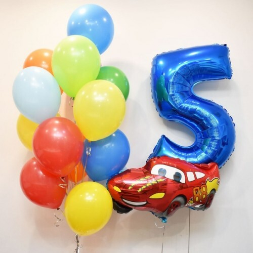 Букет шаров с Молнией Маквин и Цифрой