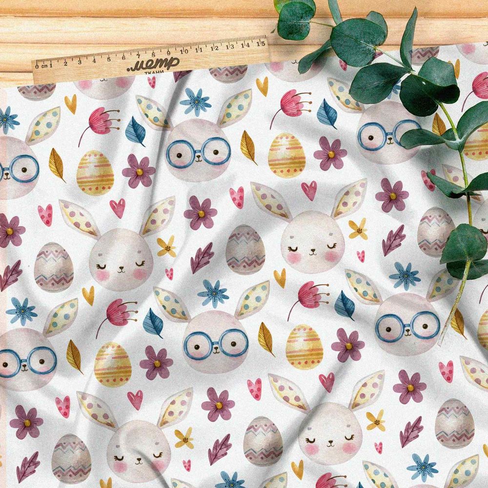 Ткань атлас пасхальные зайчики