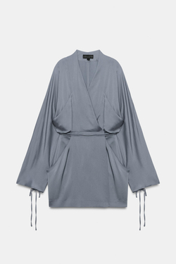 ZARA КОРОТКОЕ ПЛАТЬЕ С ЗАПАХОМ — ZW COLLECTION, СЕРО-СИНИЙ