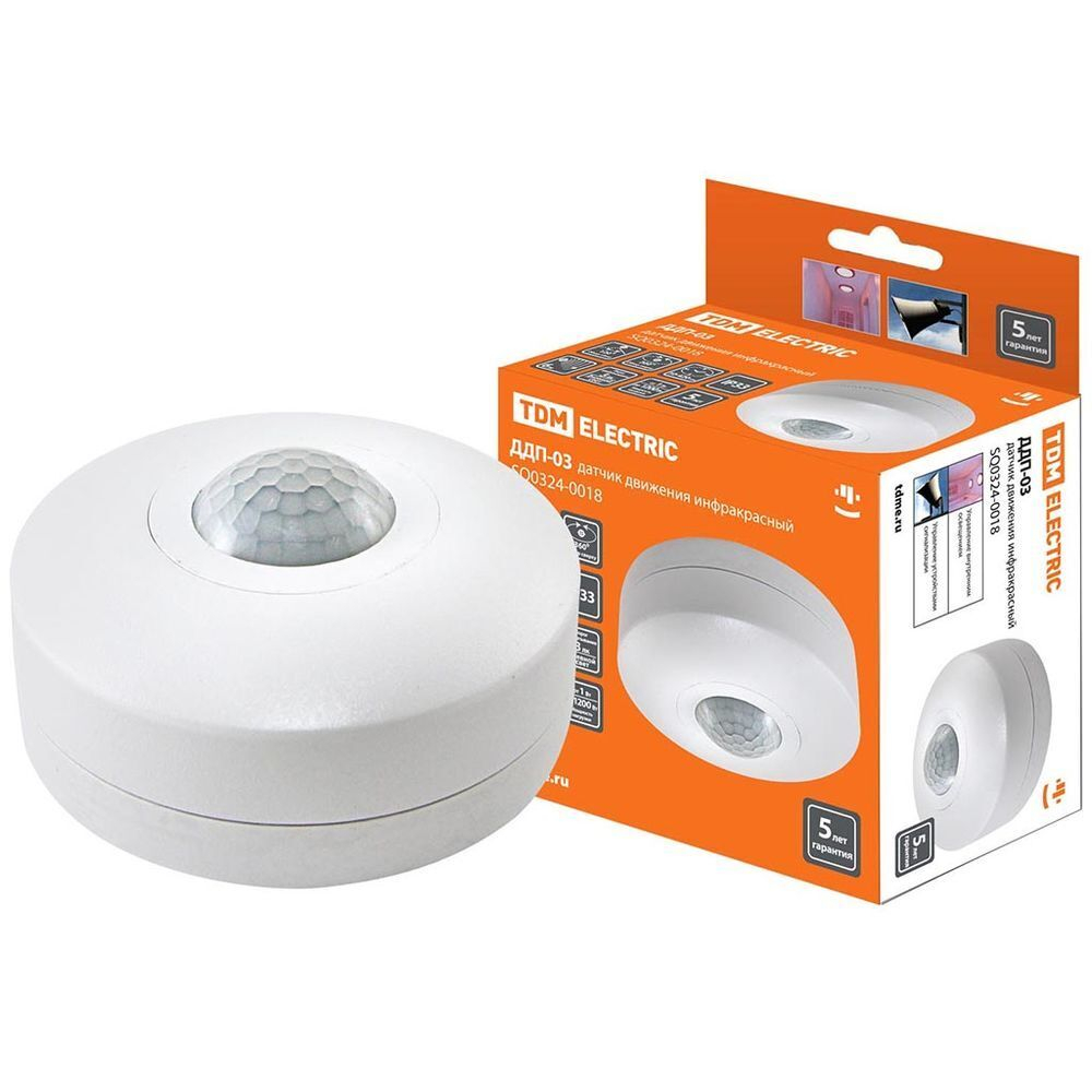 Датчик движения потолоч, 1200 Вт, 10-420 с, 6 м, 120, 360 , IP33, 3+ лк, TDM, ДДП-03, SQ0324-0018