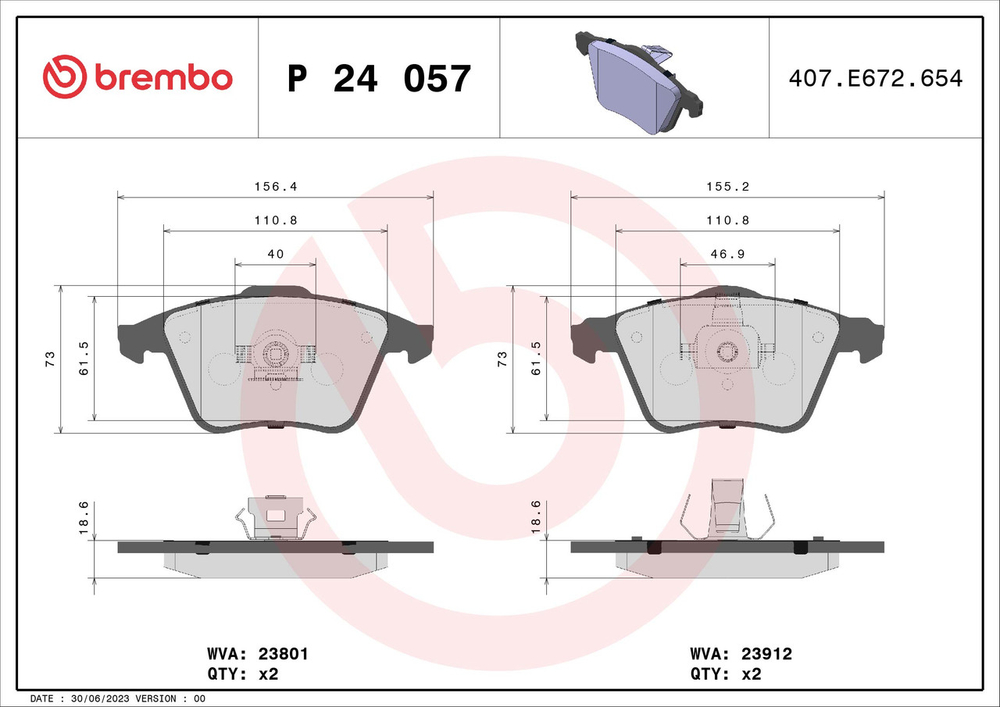 BREMBO - P24057-BRB - Brake Pad Set, disc brake