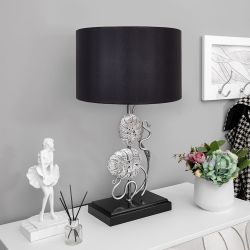 Настольная лампа Monstera Deliciosa (Монстера) Черный Античное серебро с абажуром Vintage Черный