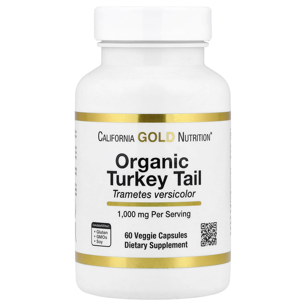 California Gold Nutrition, органический гриб трутовик разноцветный, 60 растительных капсул (0,5 г в 1 капсуле)