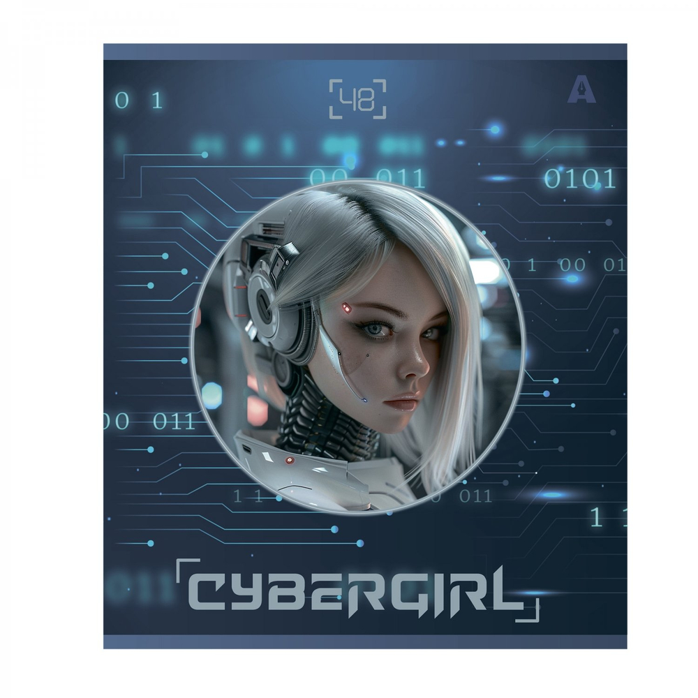 Тетрадь 48л, А5, клетка, Alingar, "Cibergirl" , скрепка,мелованный картон (стандарт), выб УФ лак, блок офсет, 5 дизайнов в пленке т/у