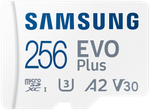 Карта памяти Samsung EVO Plus microSDXC 256 ГБ Class 10, V30, A2, UHS-I U3, R 130 МБ/с, адаптер на SD