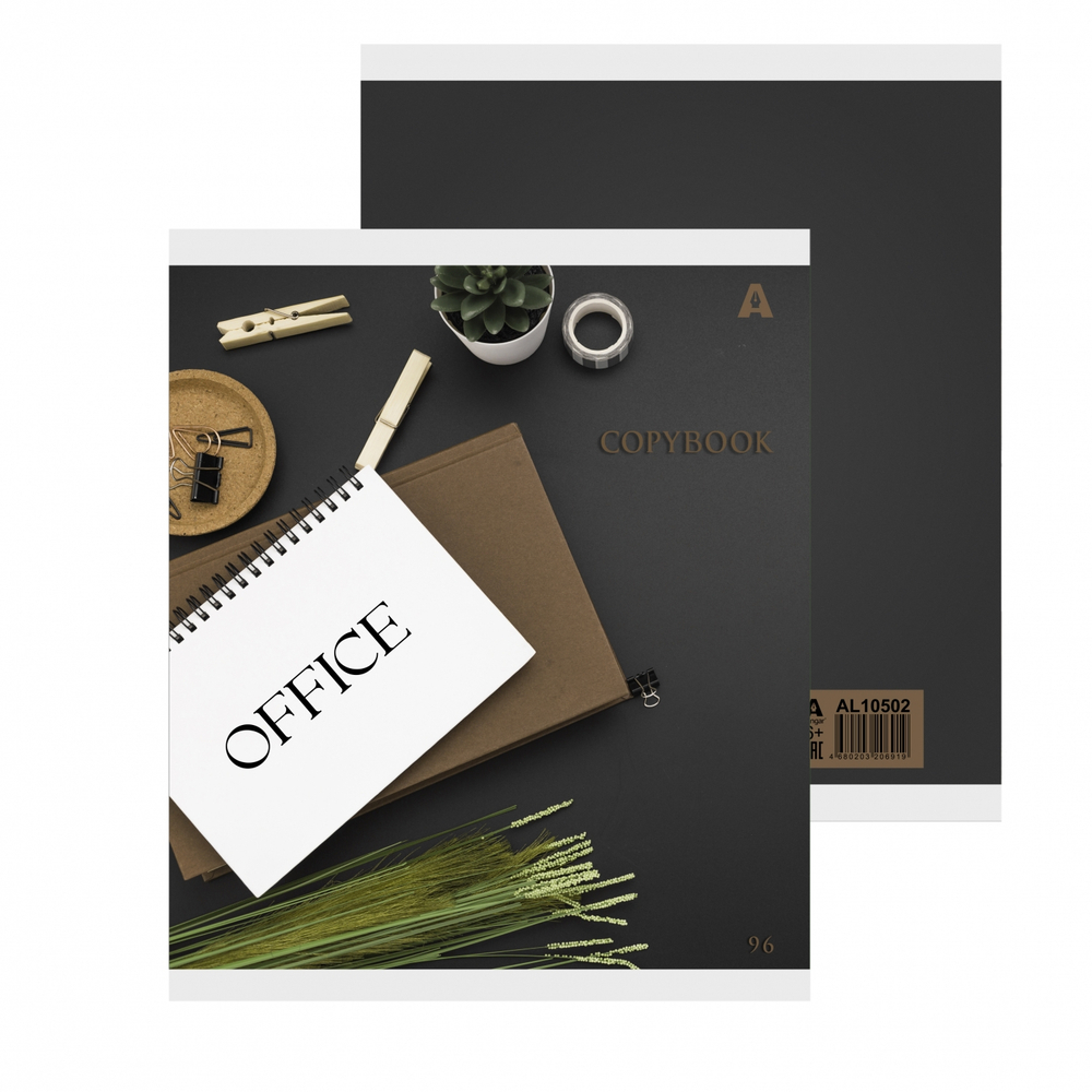 Тетрадь 96л., А5, клетка, Alingar "Office", скрепка, мелованный картон( стандарт), блок офсет, 5 дизайнов в пленке т/у