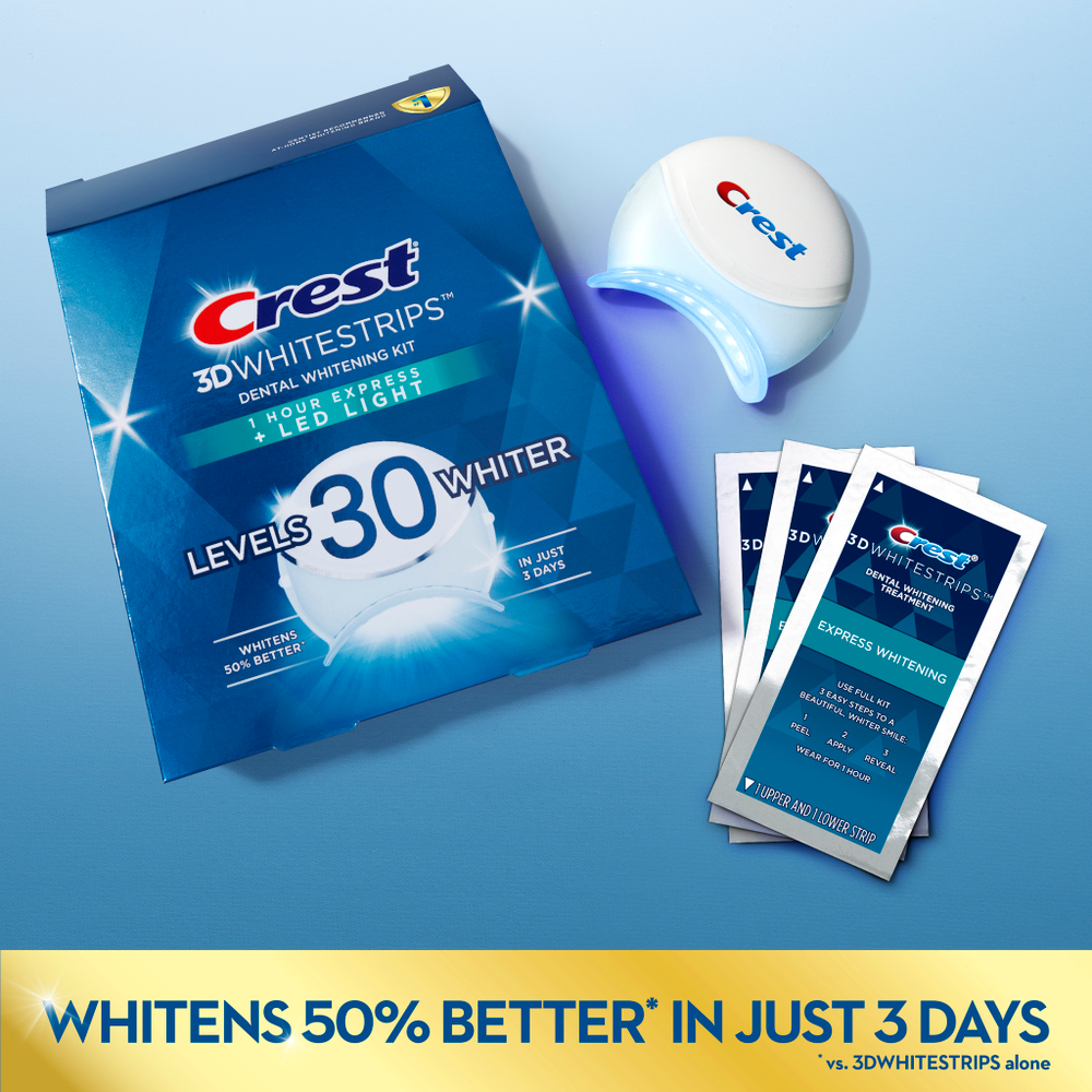 Курс 19 дней | Отбеливающие полоски для зубов – Crest 3D Whitestrips 1-Hour Express Plus LED Light (Уценка)