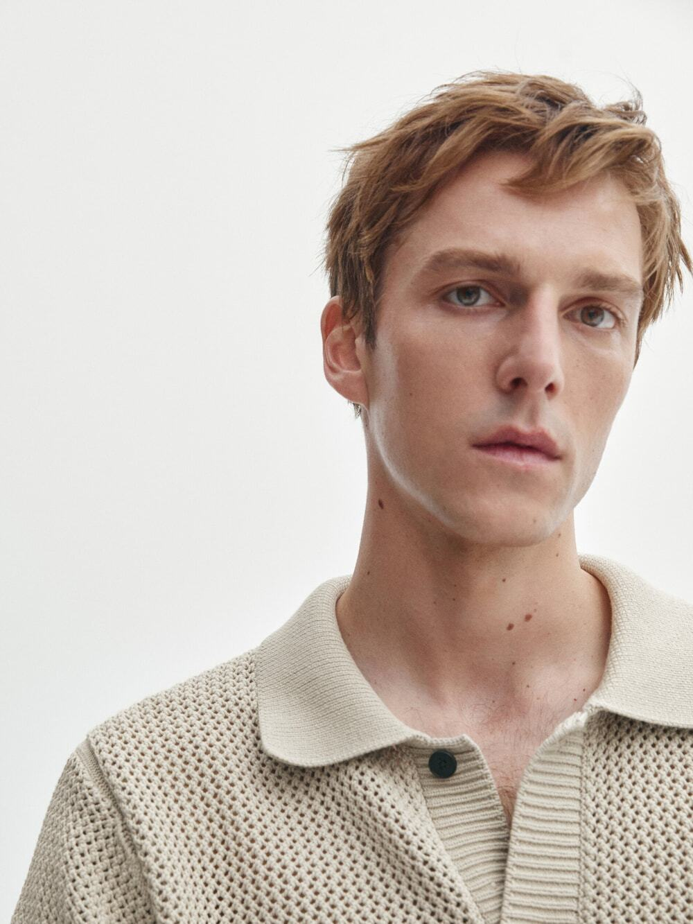 Massimo Dutti Кардиган с ажурным и пуговицами, бежевый